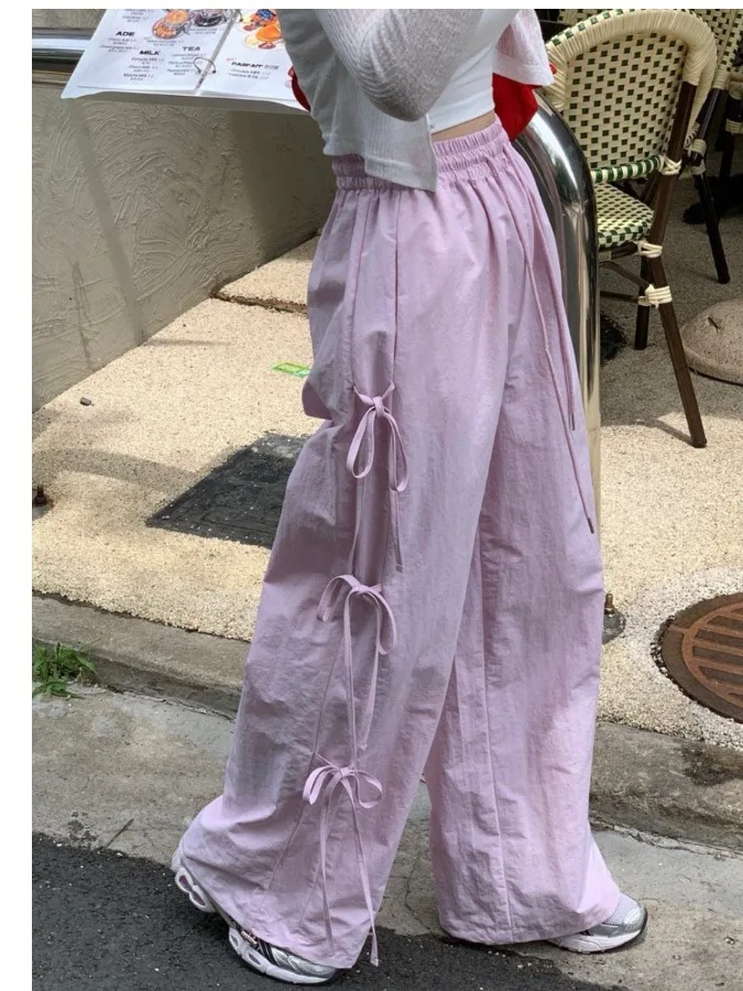

Korean Style High Waist Side Tie Loose Casual Pants Women's Fashionable Age-Defying Design Wide Leg Pants Trendy Spring Colle...