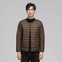 0-10℃ Men Down Jackets 2024 New Autumn Ultra Light Male Collarless Duck Down Coat Puffy Quilted Lining Outerwear Thin Parkas