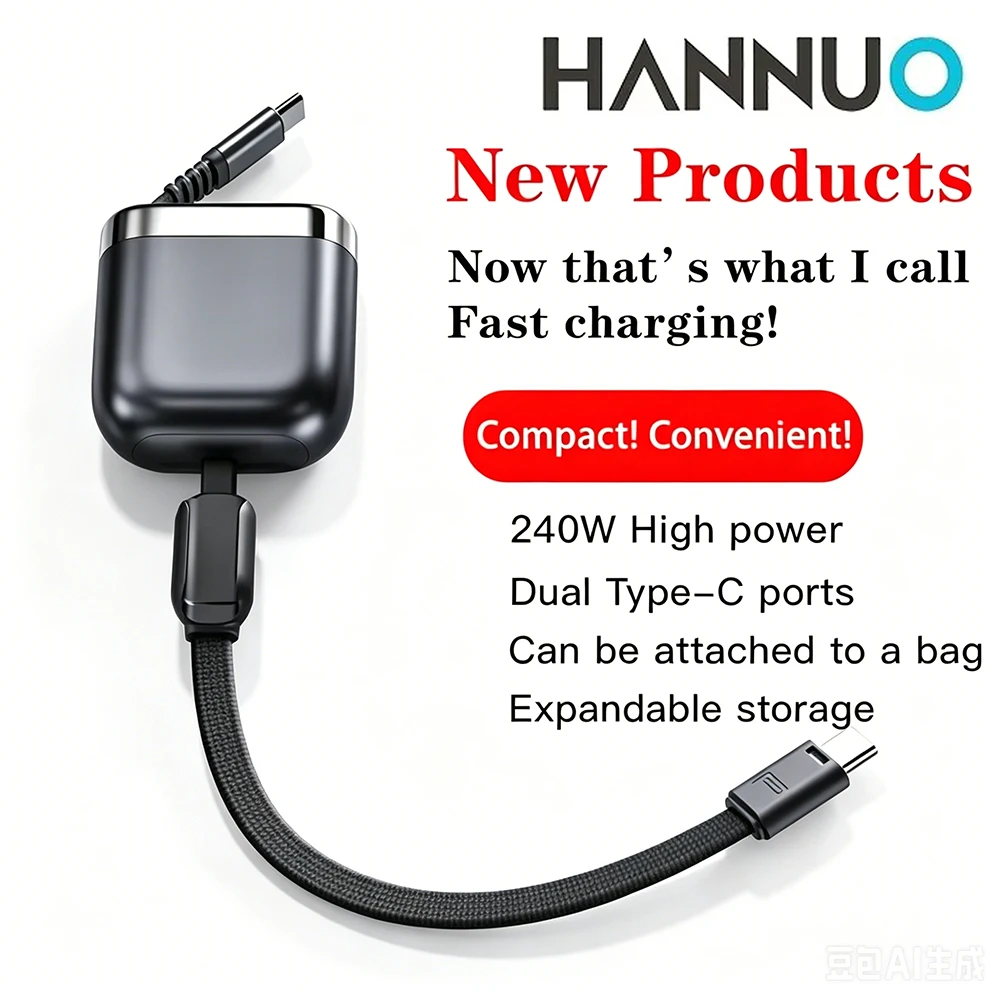 240W Retractable Fast Charging Cable USB C To C Auto Coiling for Travel Charging Phone Tablet Laptop for IPhone Samsung Huawei