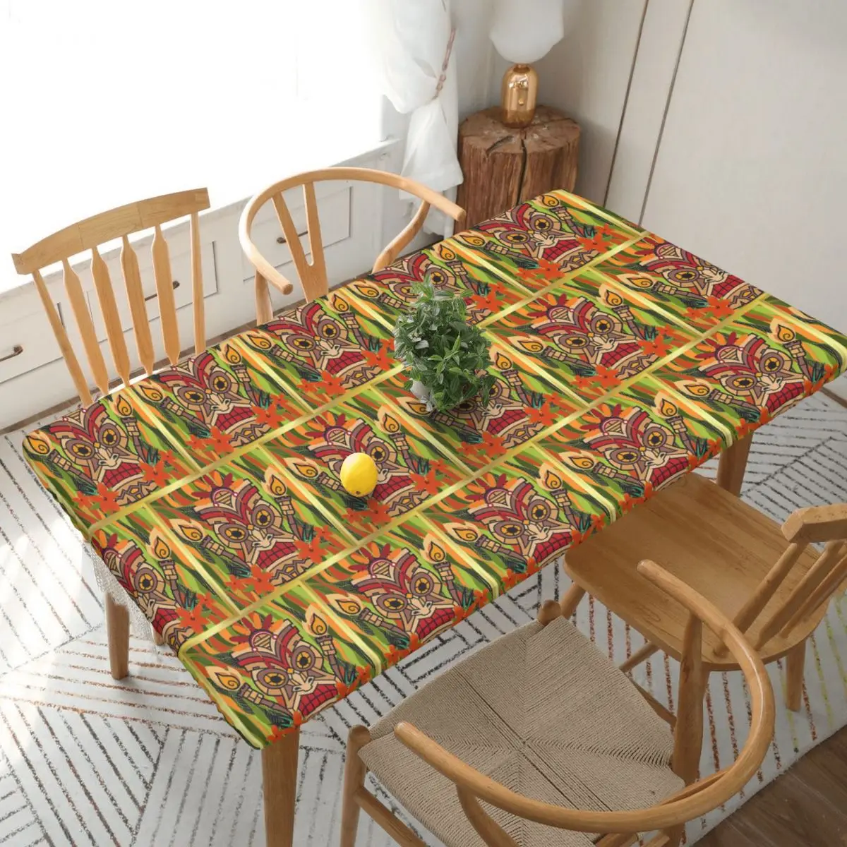 Ethnic Totems Of Indians Tiki Custom Rectangular Tablecloth Oilproof Table Cover for Dining Events Table Cloth