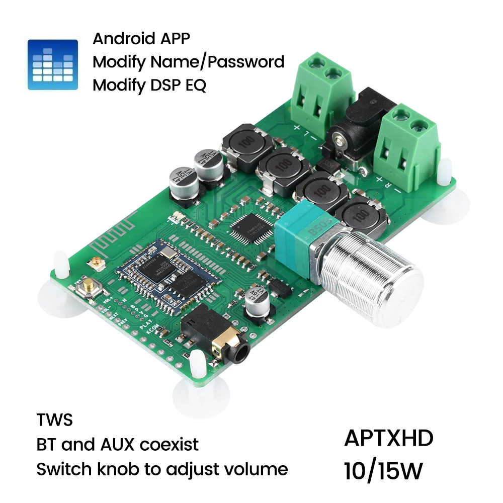 2x10W/20W Power Amplifier DC7-15V EQ BT 5.1 QCC3034 amplifier module knob adjustment no call with AUX