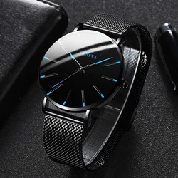 Minimalist Mens Fashion Ultra Thin Watches Simple Men Business Stainless Steel Mesh Belt Quartz Wrist Watch Relogio Masculino