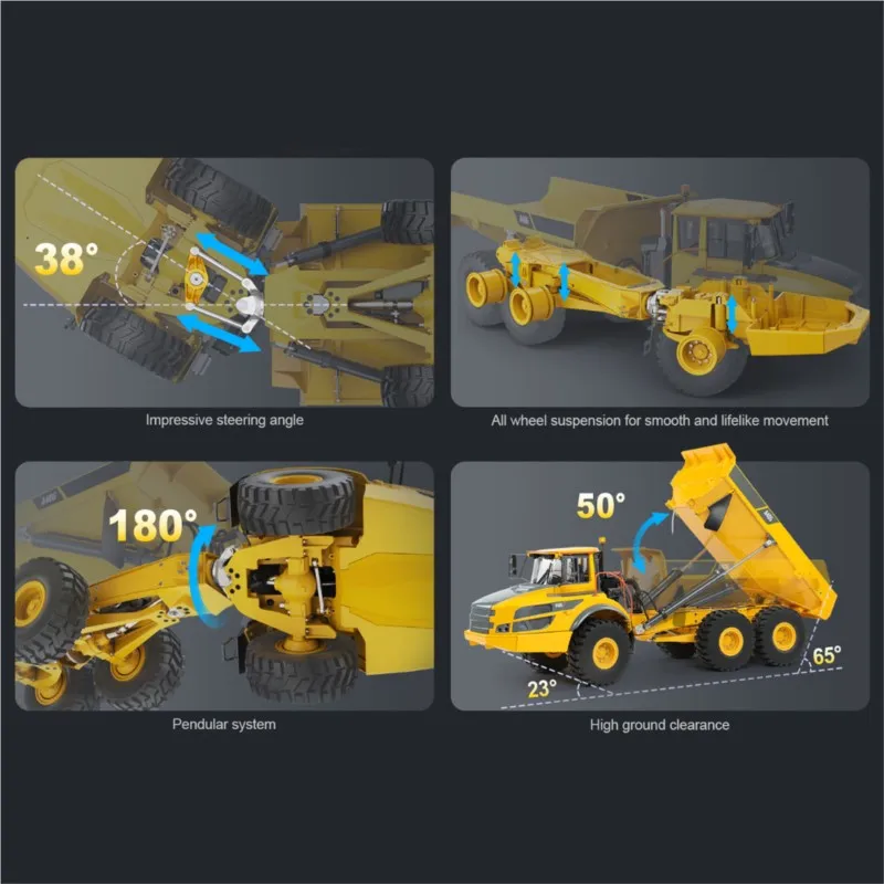 Double E 1/16 Metal Remote Control Articulated Dumper 6WD Electric 10KG Load Capacity Openable Door Remote Control Truck Model