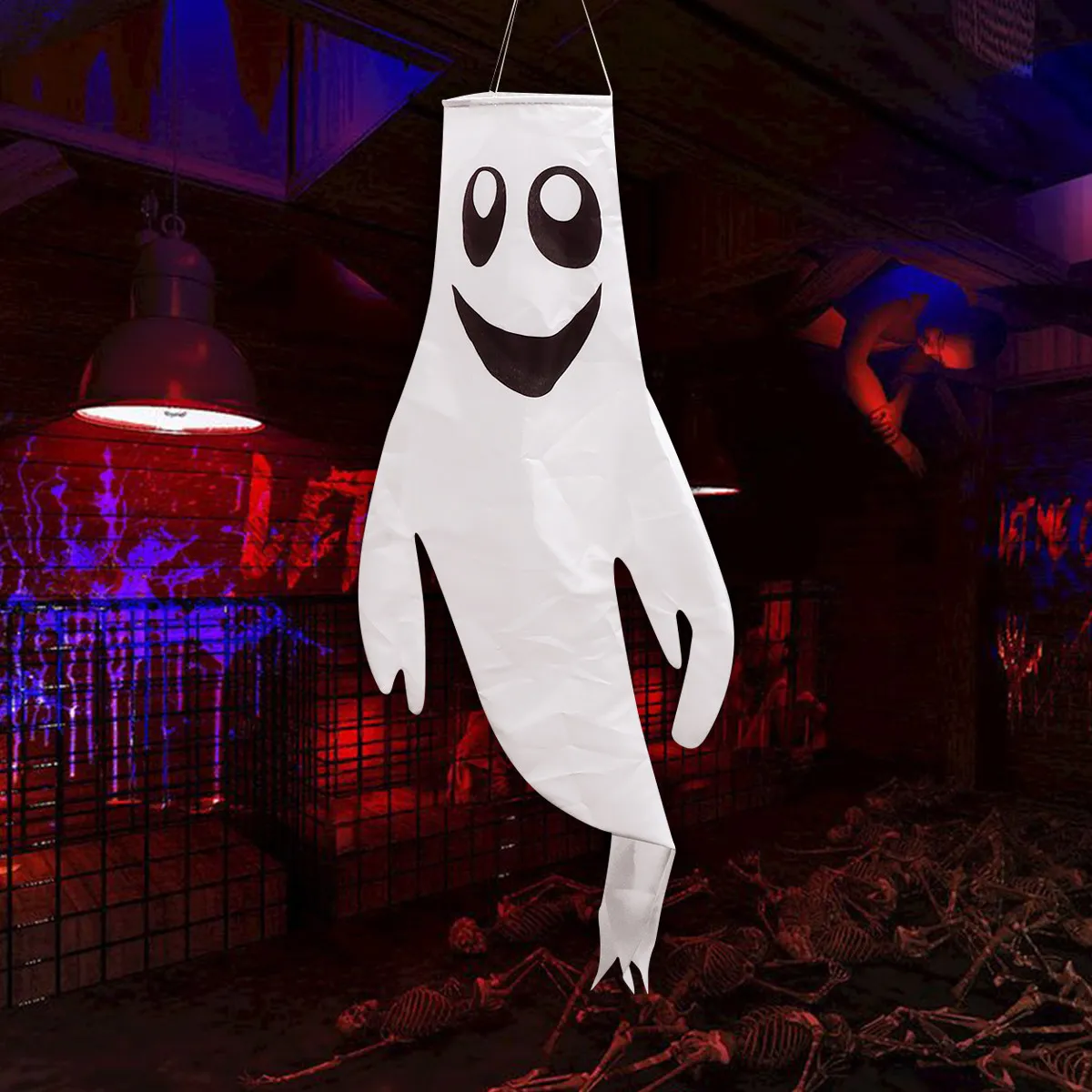 Halloween Ghost Wind Flag Premium Polyester Weatherproof Non Fading No Harmful Substances White Festival Essential