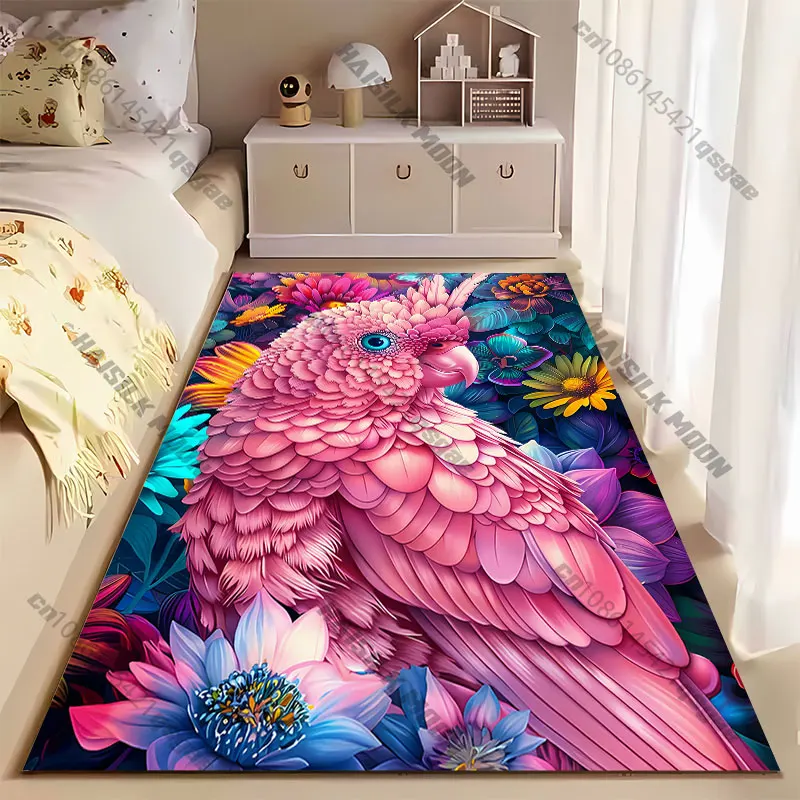 Vivid parrot surrounded by flowers carpet Yoga living room room decor children's crawling mat doormat area rug games mat