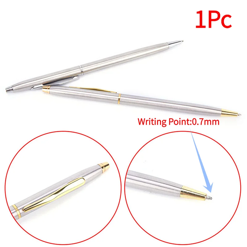 1Pc Metal Ballpoint Pen Stationery Stainless Steel Rod Rotating Pen Ballpen