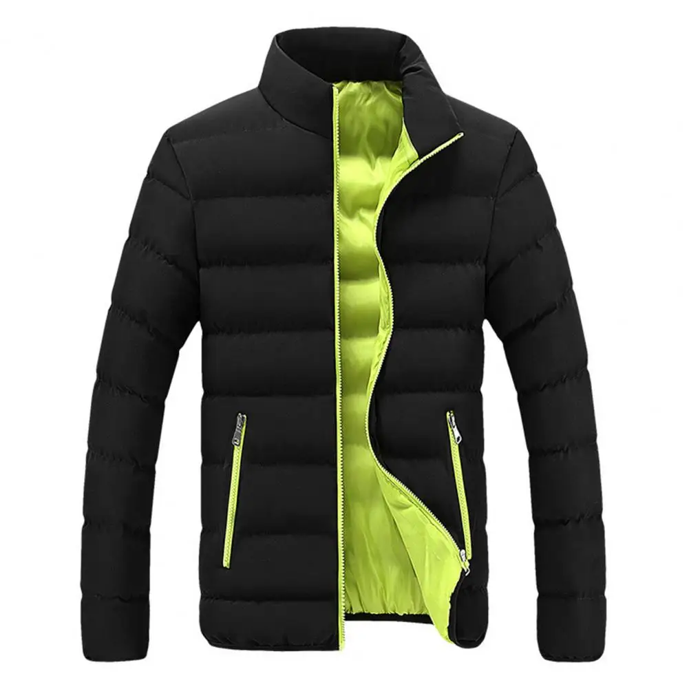 Solid Color Stand Collar Puffer Jacket Zipper Pockets Thickened Warm Cold Resistant Male Windbreaker Windproof Winter Men Parkas