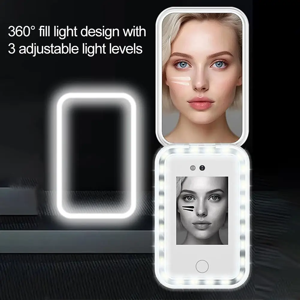 กระจกทดสอบครีมกันแดด UV Smart พร้อมกล้อง HD และไฟเสริม กระจกพกพาขยาย 2 เท่าสำหรับทดสอบครีมกันแดด