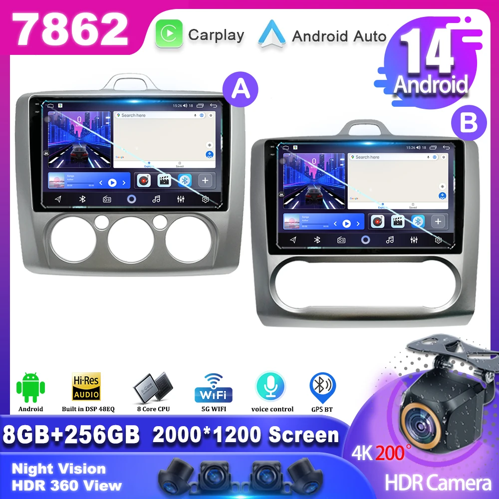 

Android 14 For Ford Focus 2 3 Mk2 Mk3 2004 2005 - 2011 Tesla Style Navigation Auto GPS 7862 CPU WIFI Car Video Multimedia Player