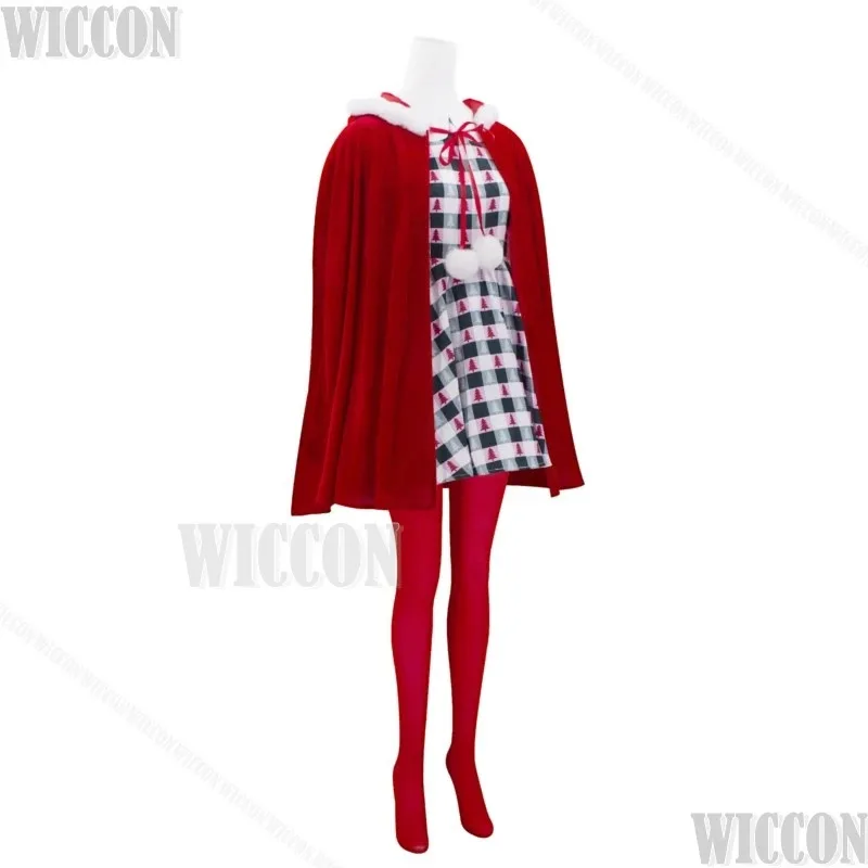 

Синди Рождественский костюм для косплея из фильма, платье, красные часы, перчатки, носки, наряд для взрослых для маленьких девочек, вечеринка на Хэллоуин, ролевая игра по индивидуальному заказу;