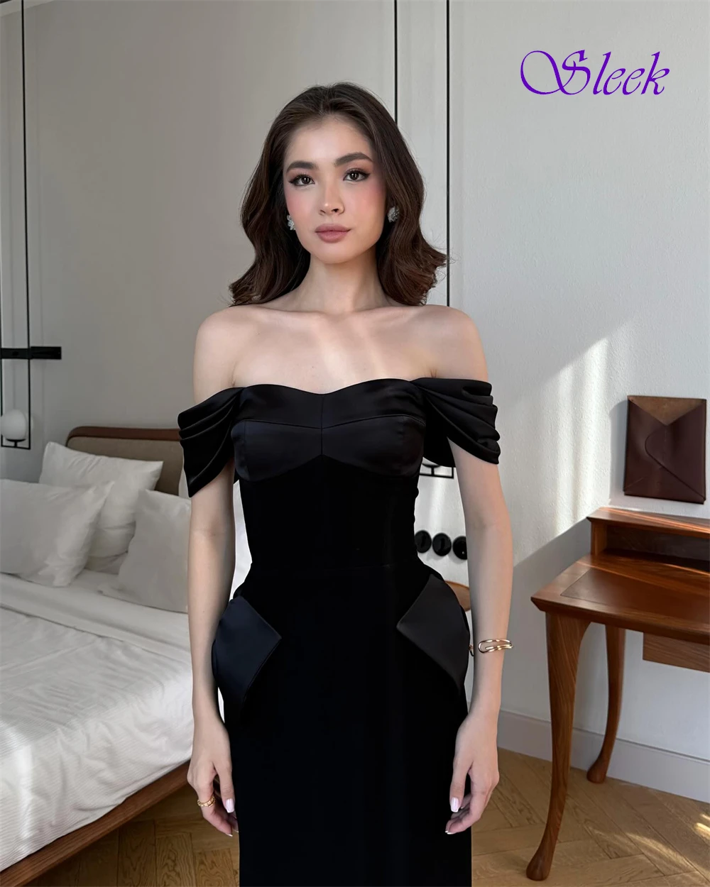 Vestido de noite elegante personalizado com decote em barco e camisa temperamento, vestidos para ocasiões especiais e arco delicado, vestidos de celebridades