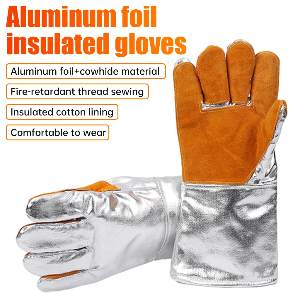 Aluminum Foil Cowskin Gloves Extreme Fire And Heat Resistant Gloves For Fireplace Oven Weldingbarbecue Housework Garden Gloves