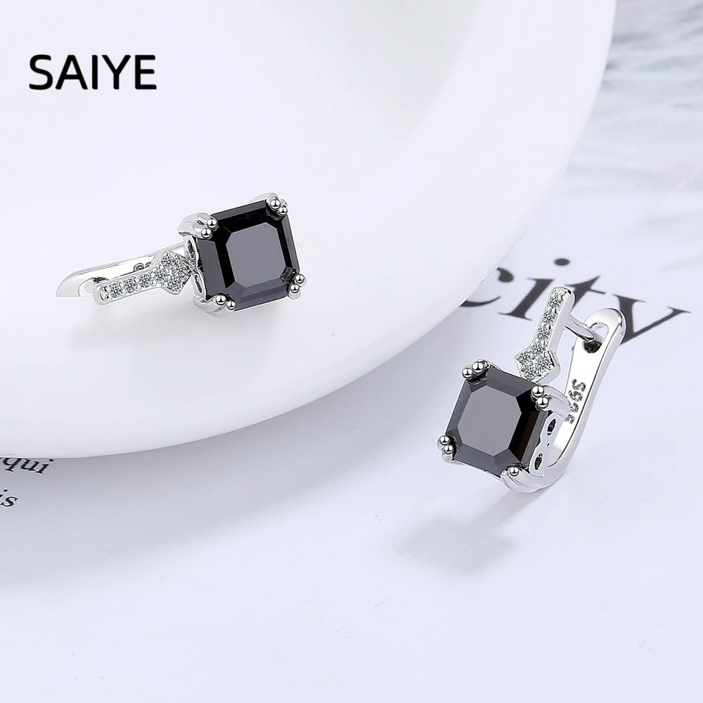 925 Sterling Silver Princess Cut Huggie Earrings for Women Square Cubic Zirconia Leverback Ear Buckle Luxury Wedding Jewelry
