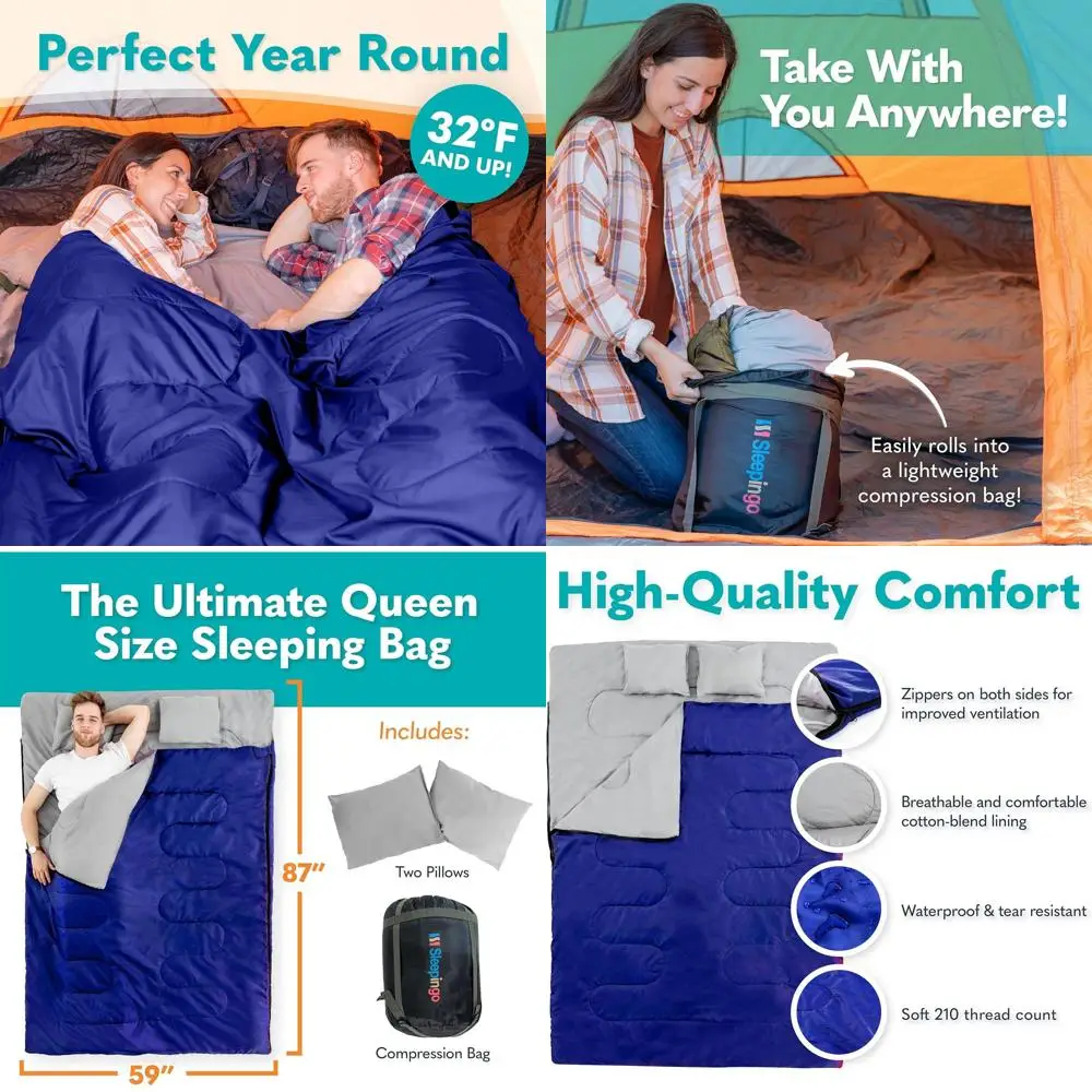 

Waterproof Double Sleeping Bags for Adults: Ideal for Backpacking, Camping, Hiking, and Outdoor Adventures