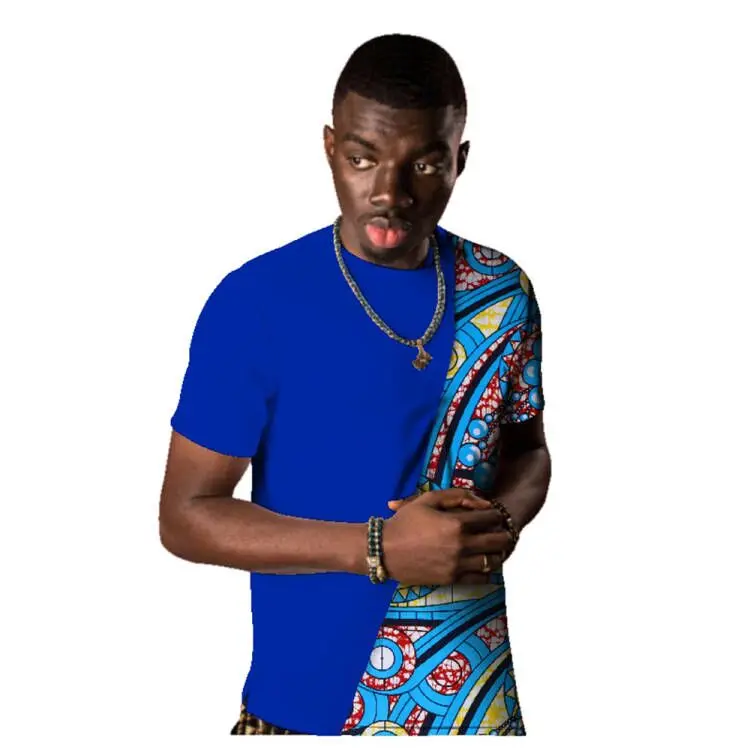 

Stock Size Low Price Men African T Shirt Causal Shirt African Print Patchwork Short Sleeve Round Neck Shirt WYN483