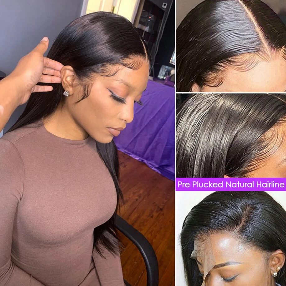 Brazilian Straight HD Lace Frontal Wig, Perucas Pré Arrastadas, Cabelo Humano, Linha Fina Natural, 4x4, 13x4, 13x6, 360