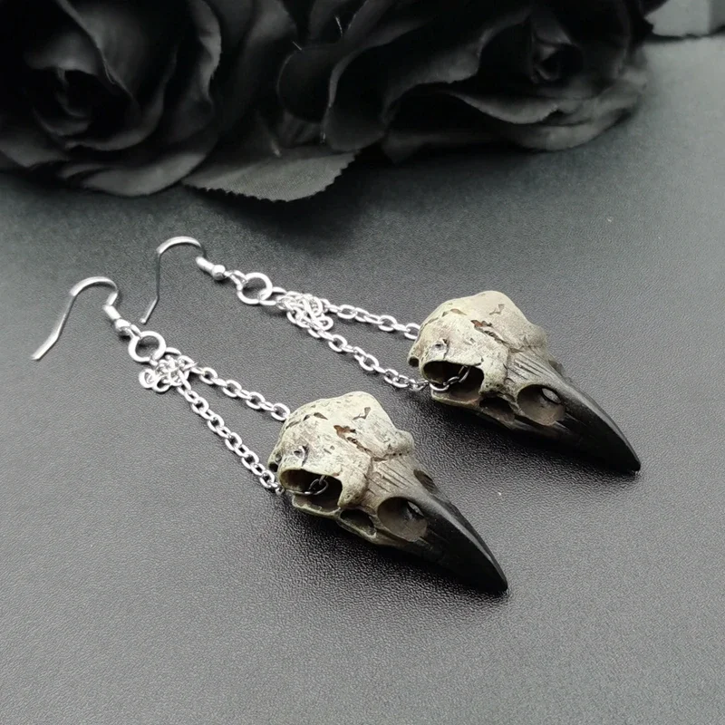 Small size Raven Skull Earings Halloween Jewelry Gothic Earings, Raven Jewellery Gift Idea Spooky Scary Plague Doctor Witch