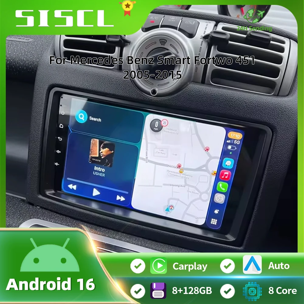 

SISCL Android Auto Radio Smart Fortwo 451 2005 - 2015 Wireless Carplay 4G Car Multimedia GPS 2din autoradio