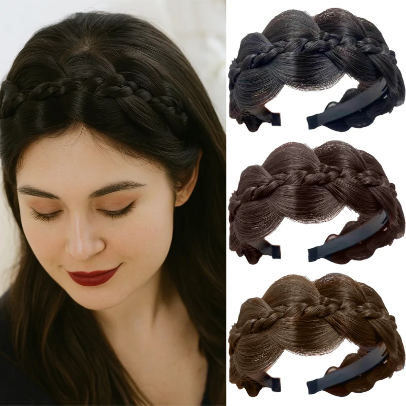 

Синтетическая плетеная повязка на голову, парик, шиньон для женщин, натуральная накладная коса из рыбьей кости, обруч для волос, аксессуары для головных уборов