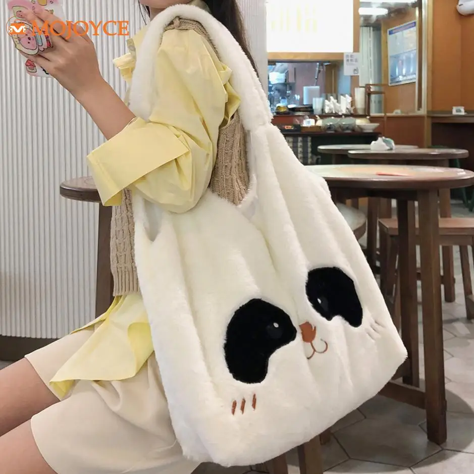 Women Plush Cartoon Handbag Soft Faux Fur Fashion Tote Bag Winter Fluffy Cute Shoulder Bag Euro-America Style Fuzzy Underarm Bag