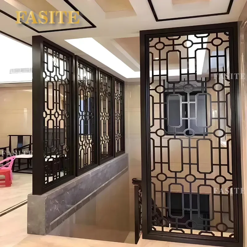 For Stainless Steel Screen Partition Rose Gold Hollow Engraving Metal Divider New Chinese Style Living Room Entrance Light