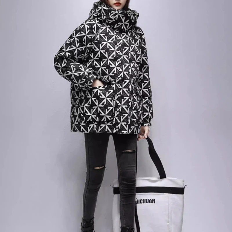 Women's Parkas Fairy Winter Autumn Tops Coat Cotton Clothes Hooded Mid-length Printed Advanced New Elements Harajuku Versatile