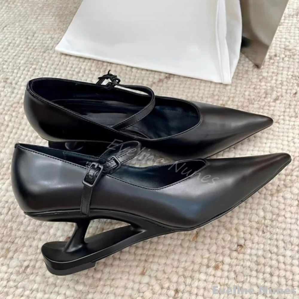 

Pointed Toe Floating Shaped Heels Pumps Women Shallow One Word Belt Buckle Mary Jane High Heels 2025 Retro Party Catwalk Pumps