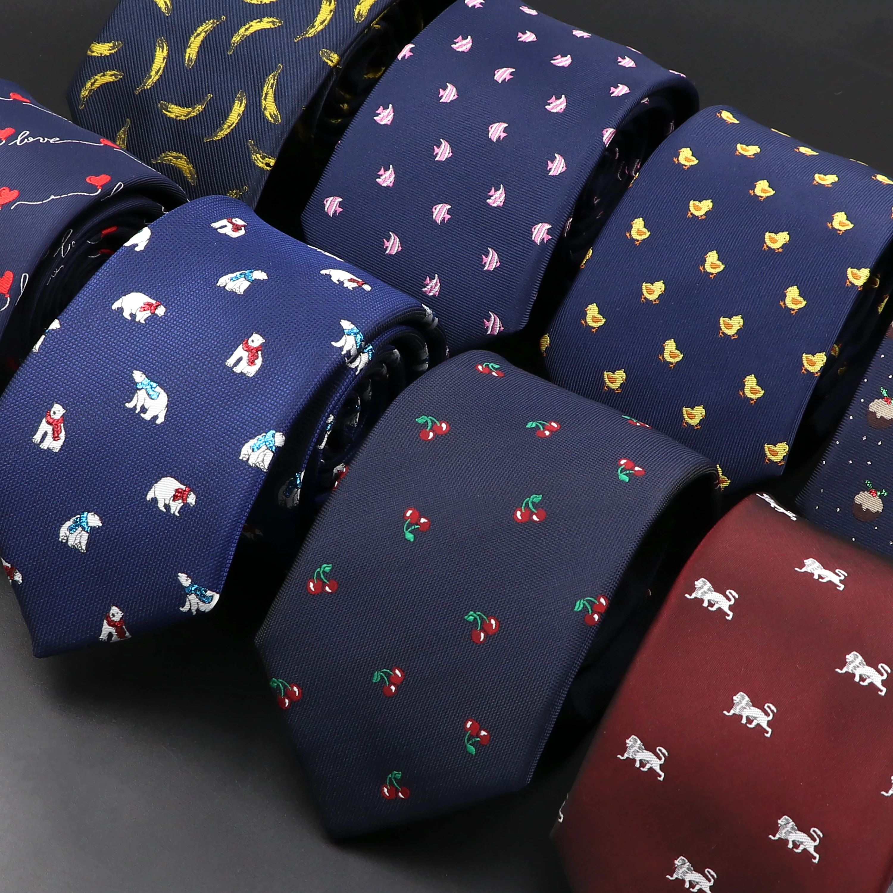 New Blue Printed Men's Tie Novelty Animal Fruit Pattern Neck Ties S lim Jacquard Woven High Quality Gravatas Accessories For Men