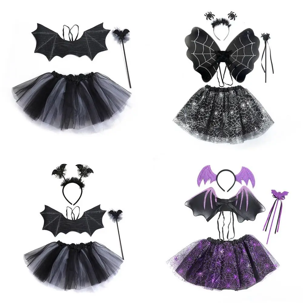 Bat Wings Bat Wings Sets Tutu Skirt 2-8year Halloween Cosplay Costume Masquerade Headband Bat Wings Skirt Suit Halloween Day