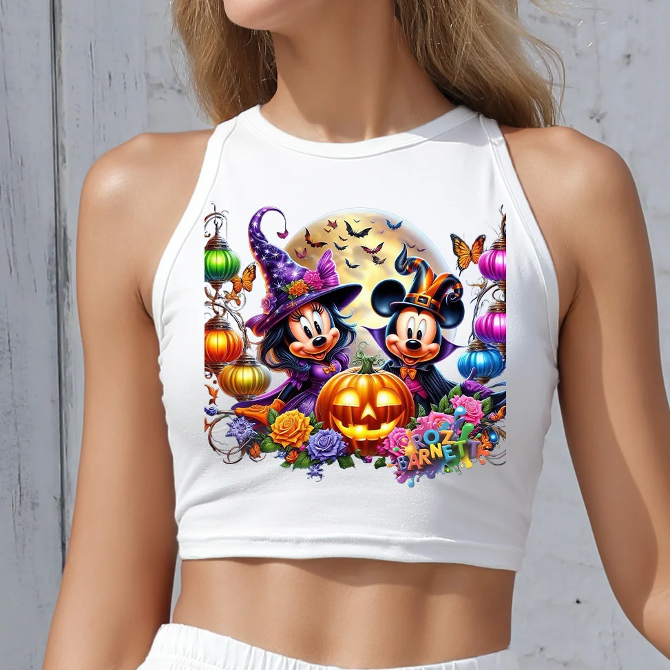 

Women's Basic Crop Top Mickey Printed Round Neck Tank Tops Halloween HalloweenCami Tank Summer Sleeveless Vest Tops