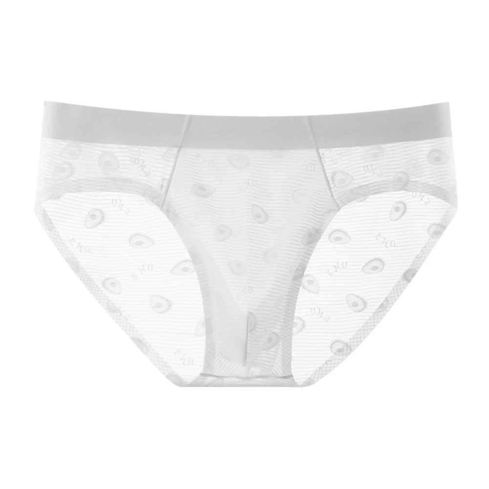 Men Thin Ice Silk Briefs Extreme Night Underwear Femboy Bulge Pouch PantiesSolid Mid-waist Jacquard Panties Ultra-mini Hot Pants