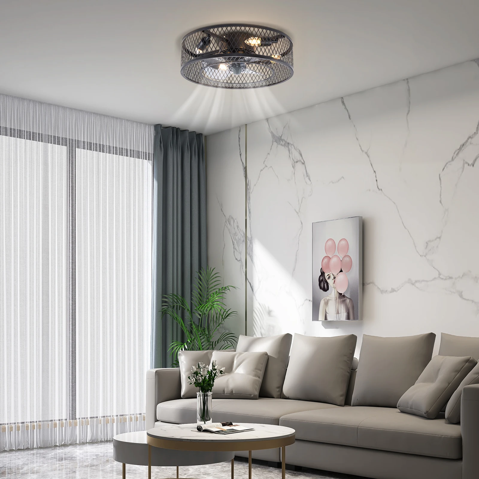 Modern Round Ceiling Fan with Light Combo, Low Noise 30dB 3 Wind Speed Timing Function 110-120V Ceiling Mount Fan Light Fixture