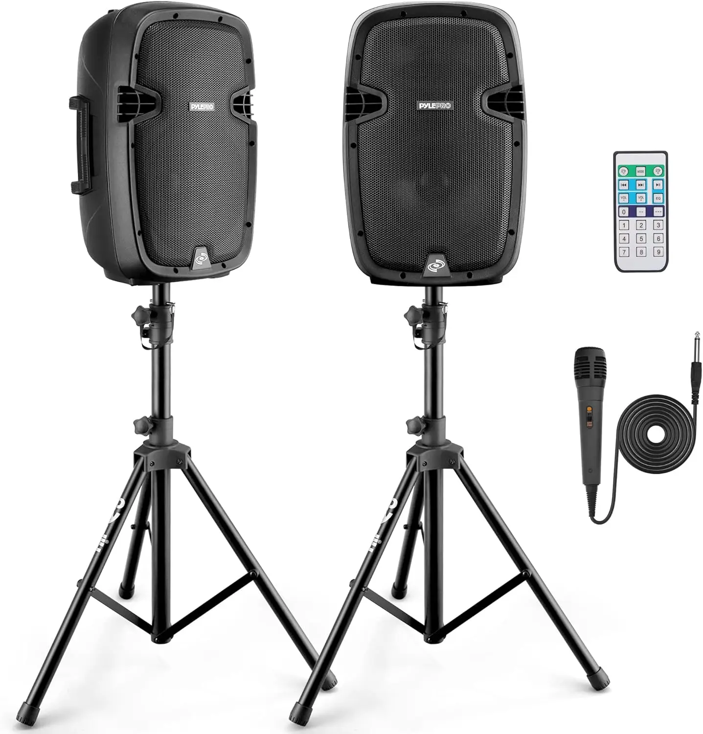1000W Portable Bluetooth PA System with USB/SD/AUX, Includes Stands, Mic & Remote for Outdoor Events