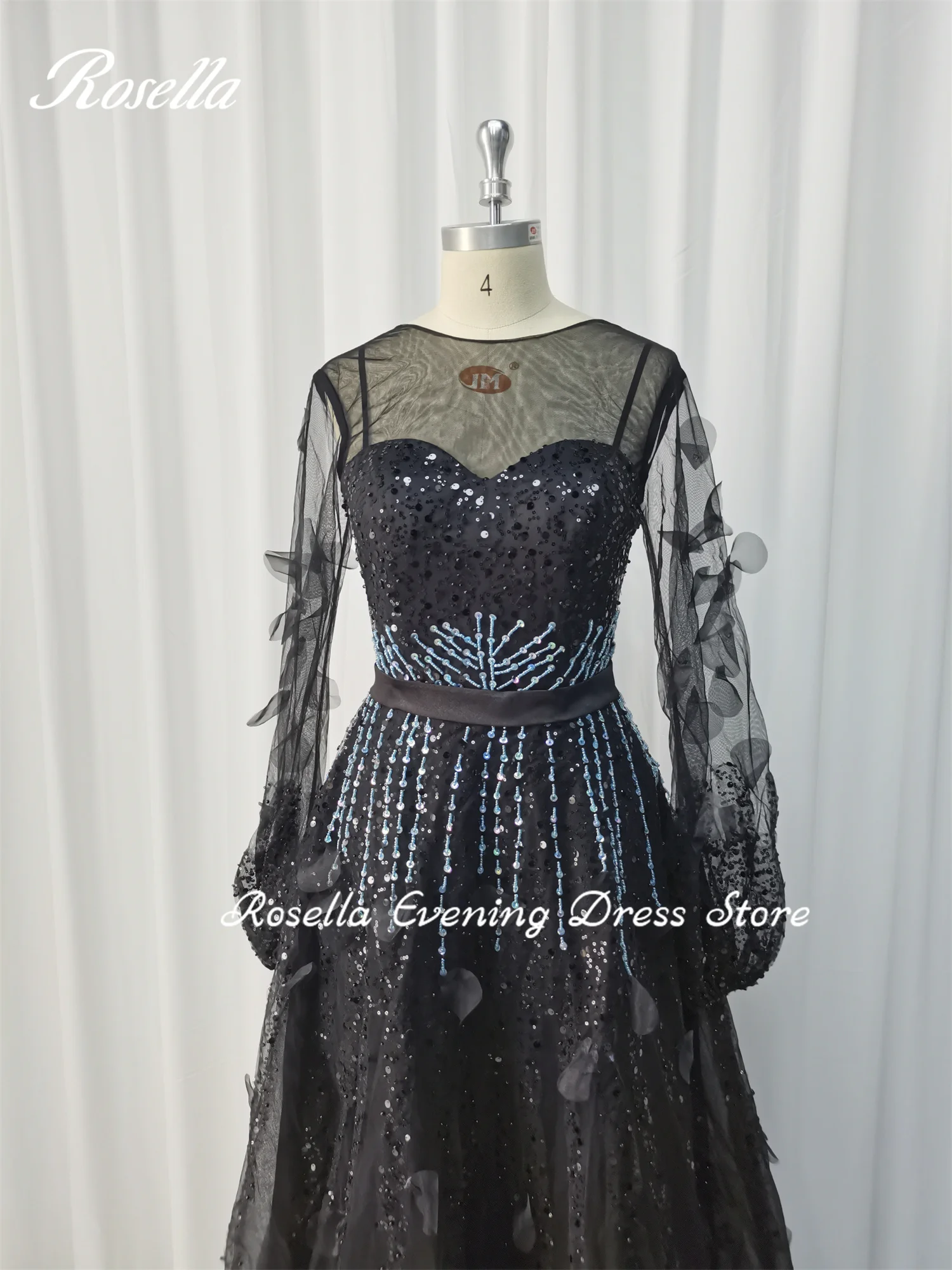 Rosella Black O Neck A Line Fashion Special Events Dress Floor Length Beaded Saudi Aribia Evening Dress 2023