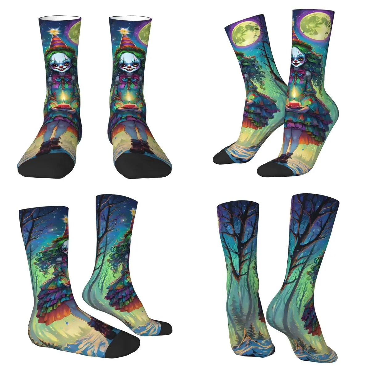 

Носки с клоуном на Хэллоуин, супер мягкие чулки в стиле Харадзюку, всесезонные длинные носки, аксессуары для мужчин и женщин, подарок на день рождения