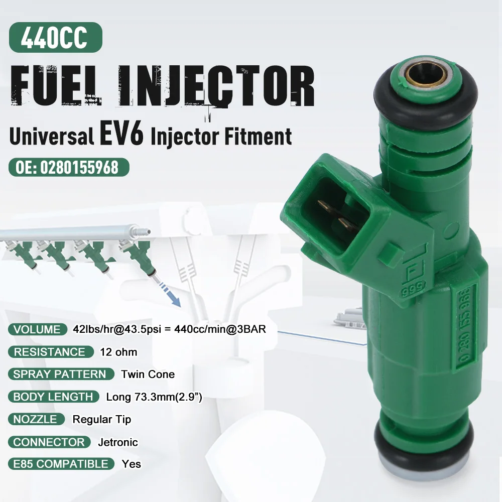 FREE SHIPPING - High flow 0280155968 fuel injector 440cc Green Color for Volov / Audi / VW / Ford fuel injector JR4441