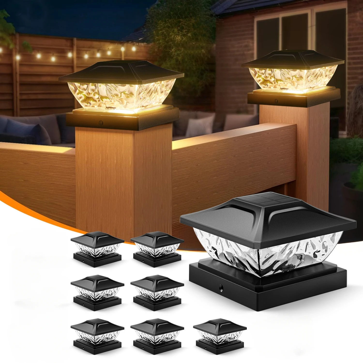 

8 Pack 2 Mode Bright Solar Post Lights, Solar Powered Deck Lights for 4x4 4.5x4.5 5x5 Posts in Garden Decor, Black/White