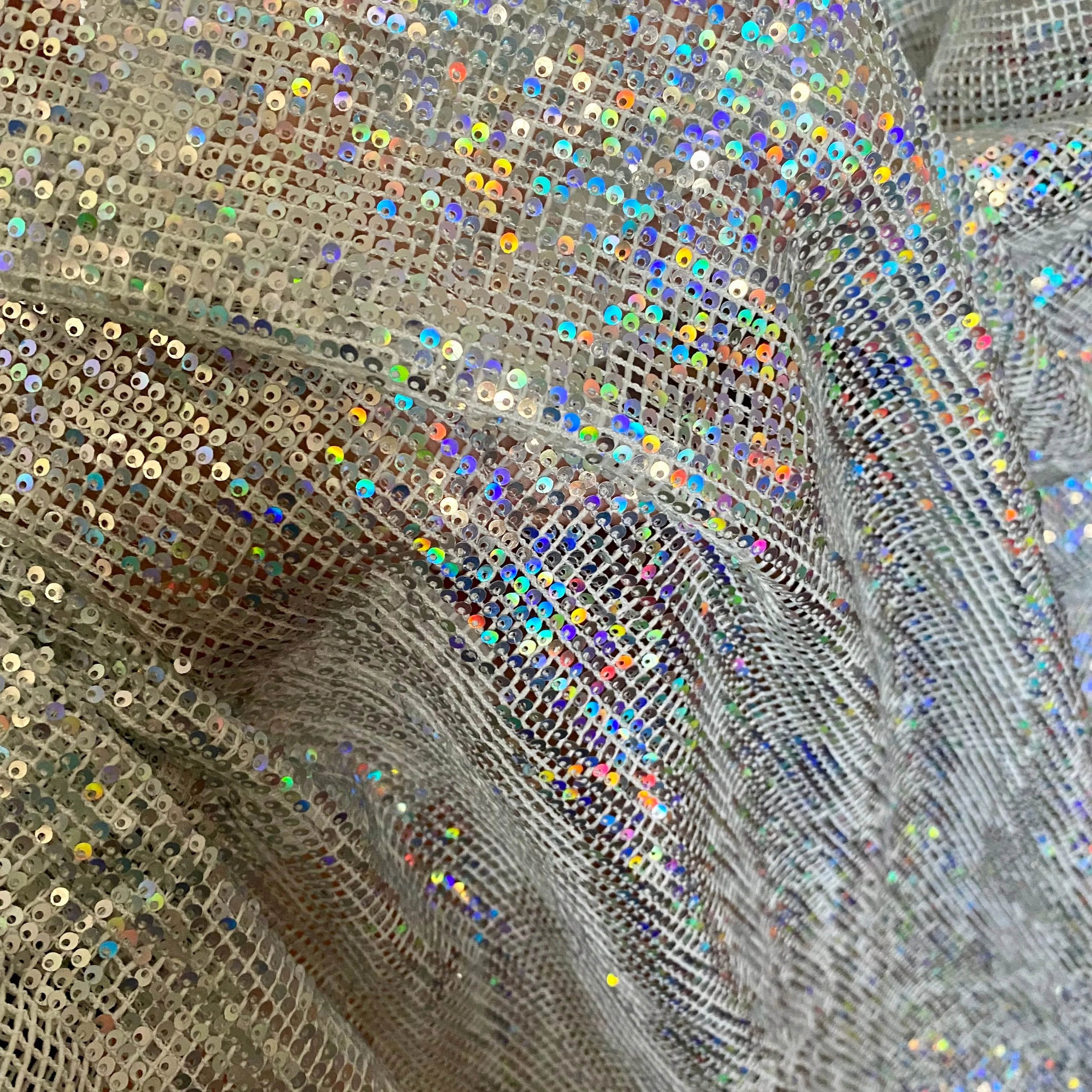 

3mm checkered sequin holographic embroidered fabric for stage backdrops wedding decorations clothing fabric