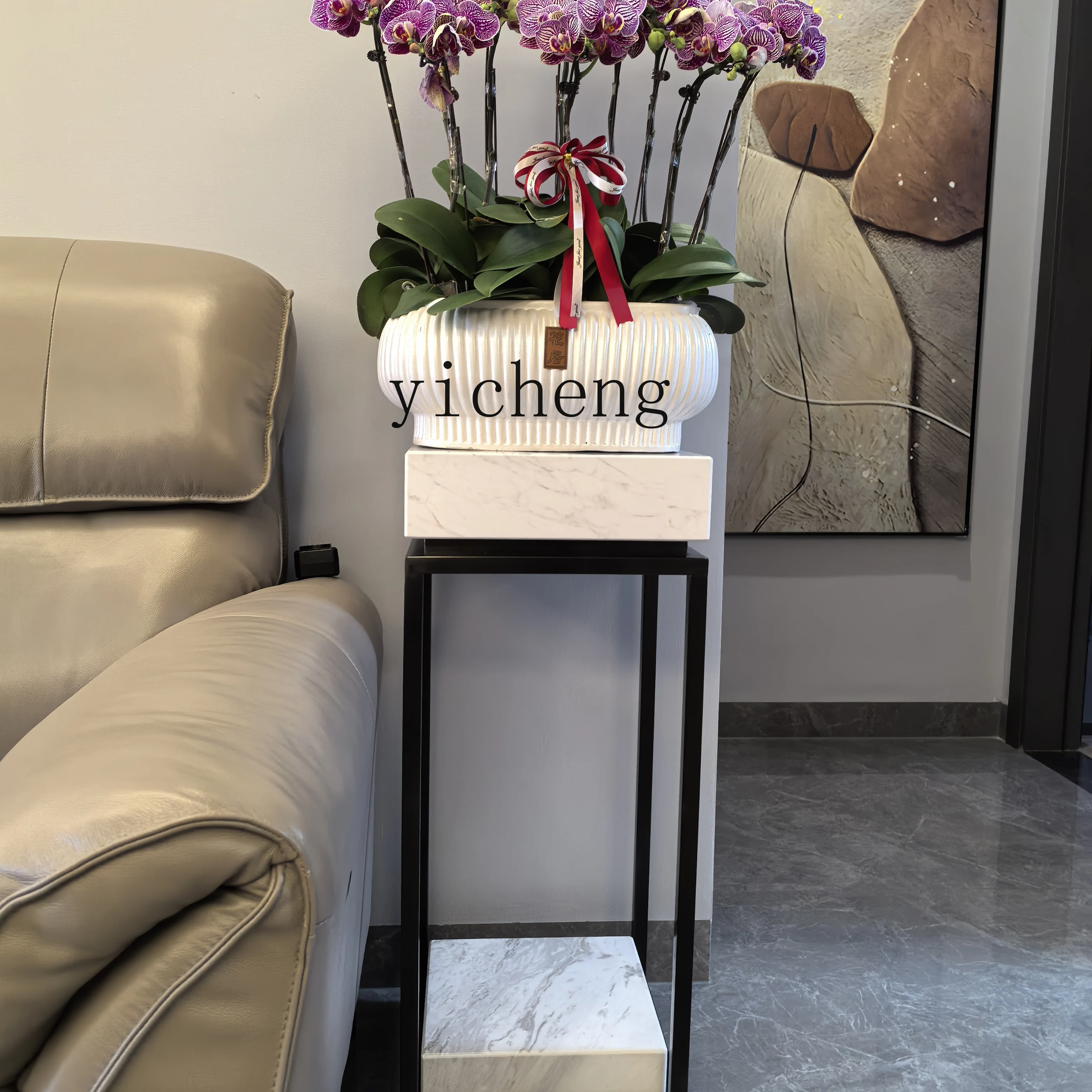 b6 Modern Light Luxury Marble Flower Stand Living Room TV Cabinet Side Storage Rack Indoor Simple Ornament
