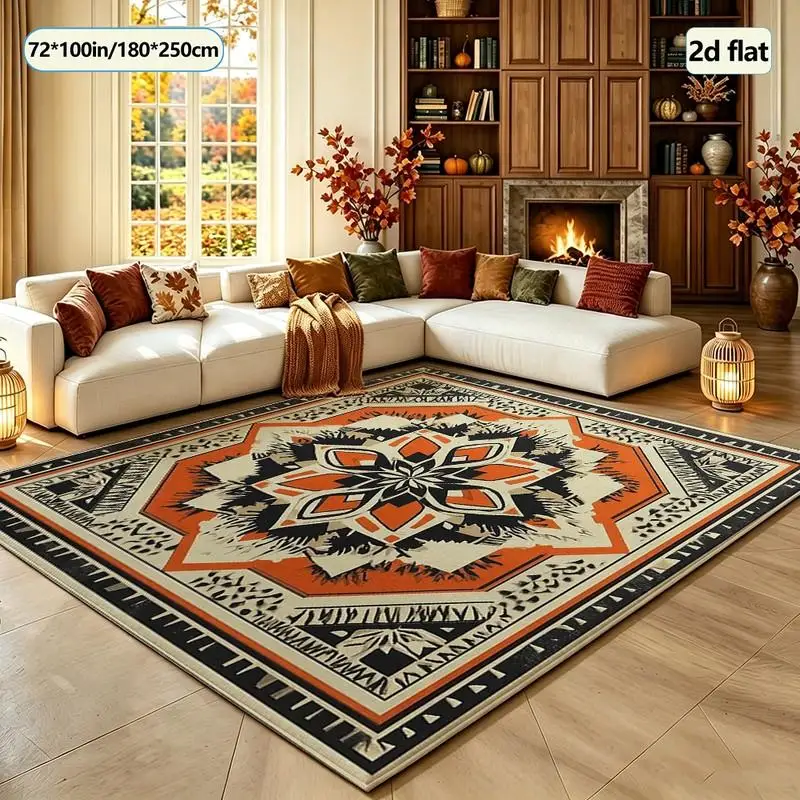 Bohemian Style Mandala Carpet Floor Mat Retro Square Carpet Non-Slip Decorative Floor Mat for Home Use