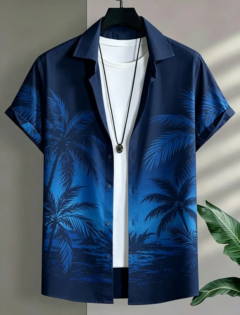 

Men's Gradient Landscape Printed Casual shirt, With An Artistic And Peaceful atmosphere, Is Choice For Warm Weather