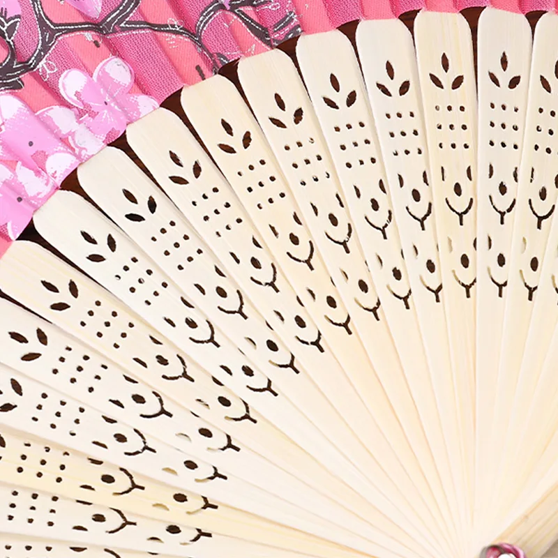 Chinese Style Tassel Silk Folding Fan Art Craft Gift Home Wedding Decor Ornament Bamboo Shank Classical Dance Fan