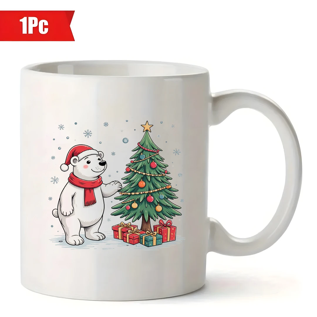 كوب عيد الميلاد على شكل الدب القطبي الكرتوني سعة 11 أونصة + كوب للأطفال + مجموعة هدايا عيد الميلاد للمكتب العائلي