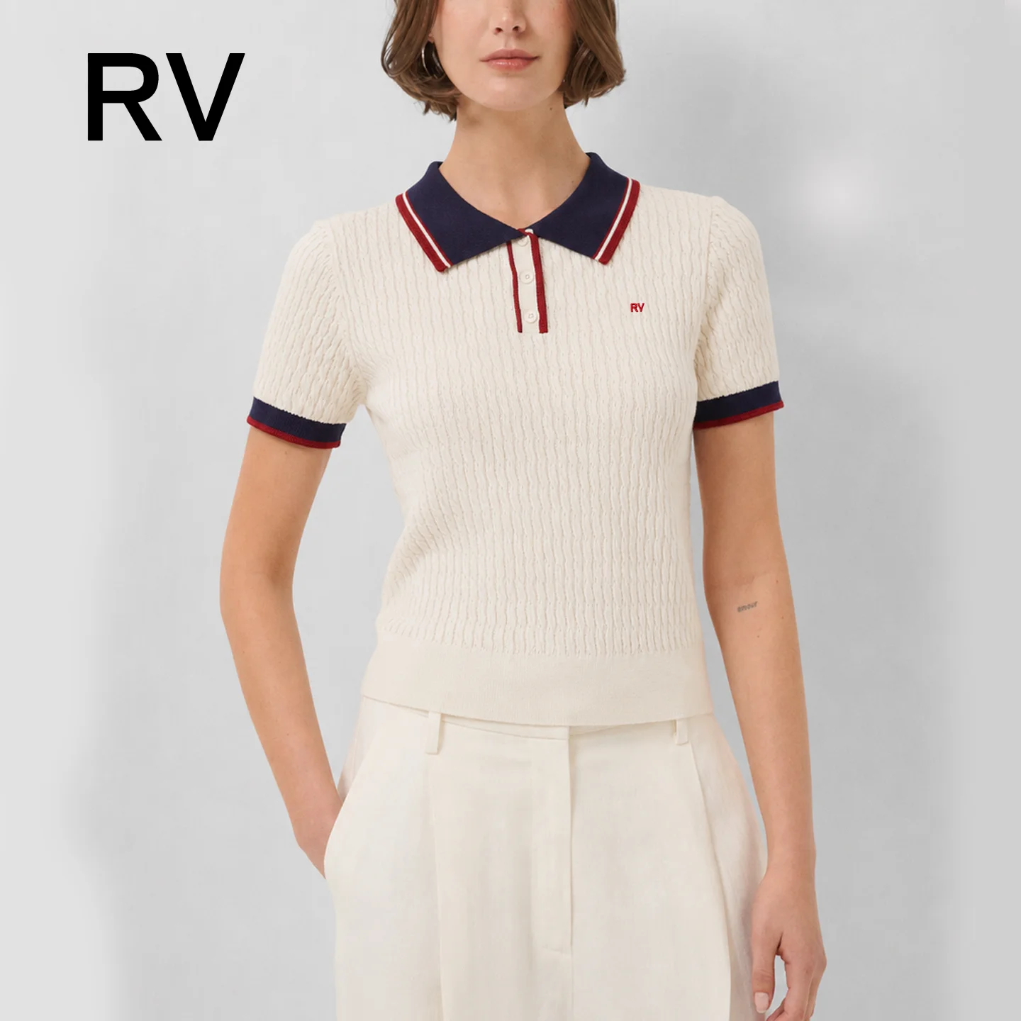 RV Sweater Tee Minimalist Fashion Women's Knit Polo Shirt Short Sleeve Vintage Preppy Style Collared Top Casual Summer