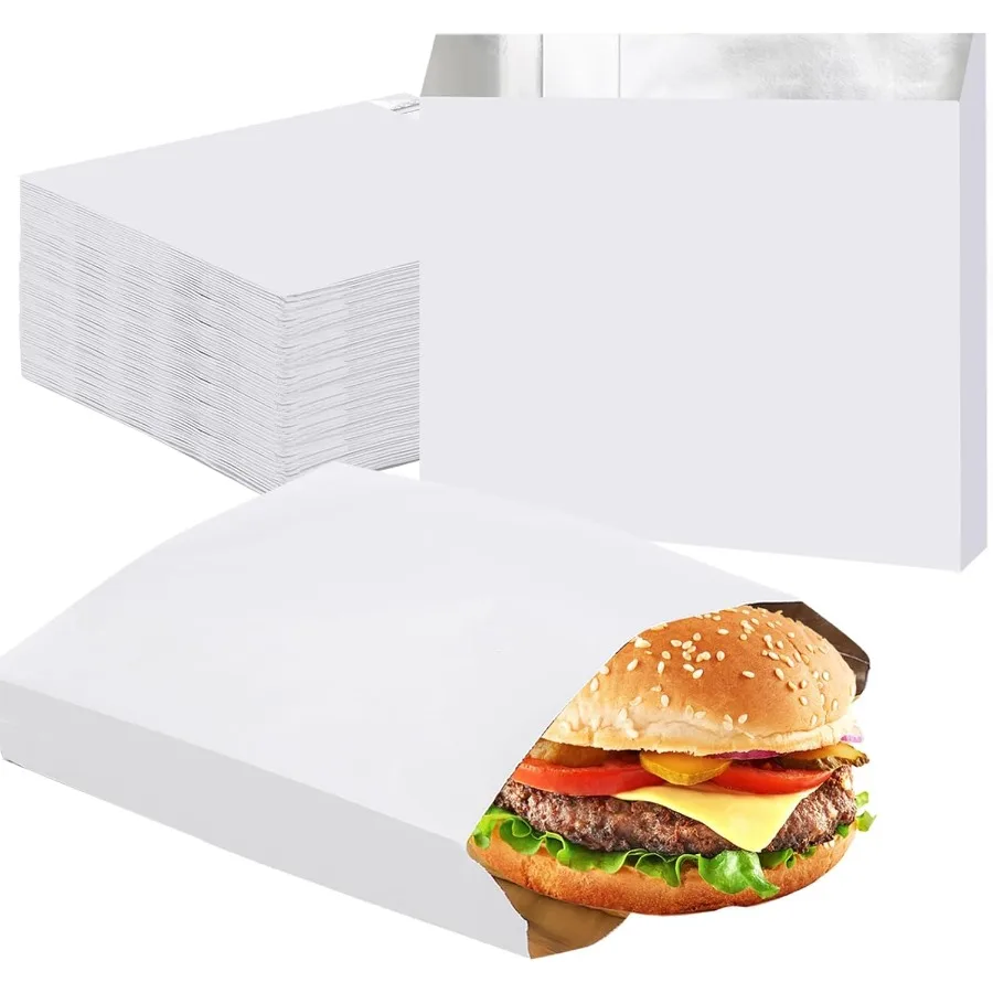 

Disposable Grease Bag 100pcs 6.7x6.7x1.2 White Aluminum Foil Hamburger Sandwich Wrappers Bags for Hot Food Packaging Grease Res
