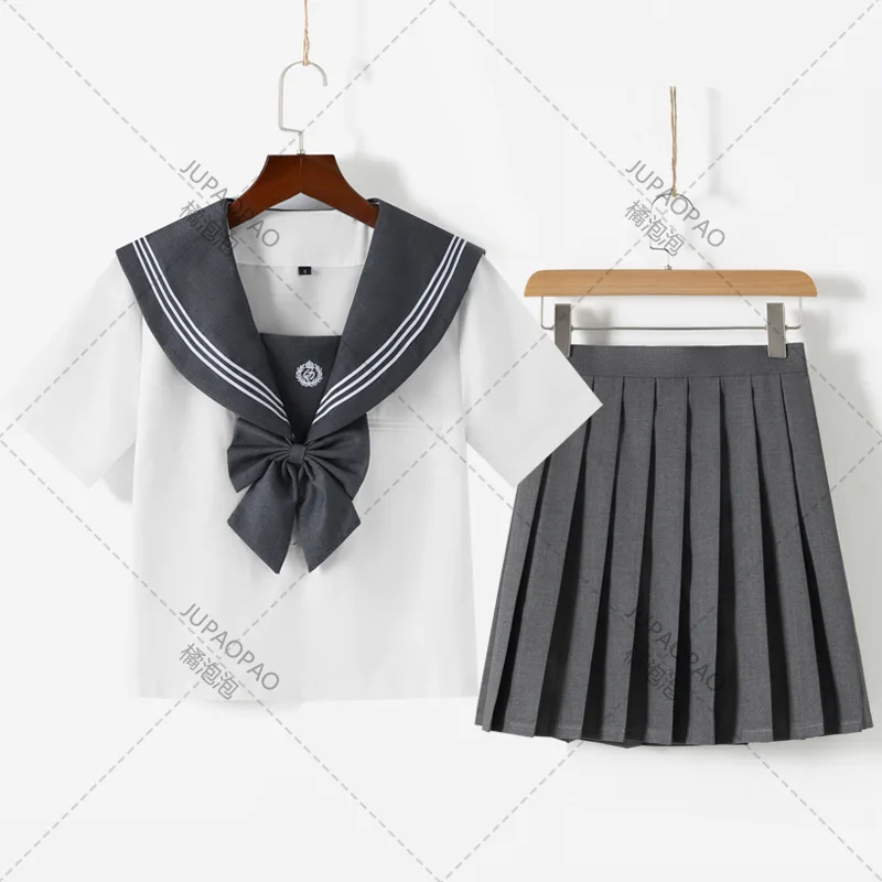 Japanse School Seifuku Meisjes Grey Matroos Jurk Shirts Student Jk Uniformen Koreaanse Geplooide Rok Set Kawaii Schoolmeisje Kostuum