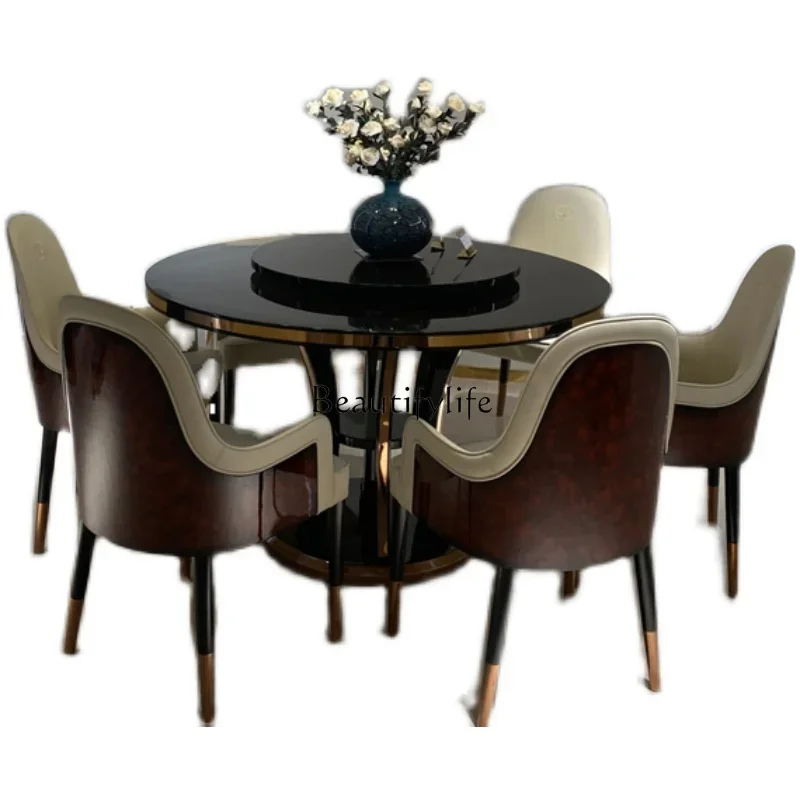 

yj9 Italian Style Light Luxury Round Table Dining Table Post-Modern Minimalist Villa Restaurant Dining Table
