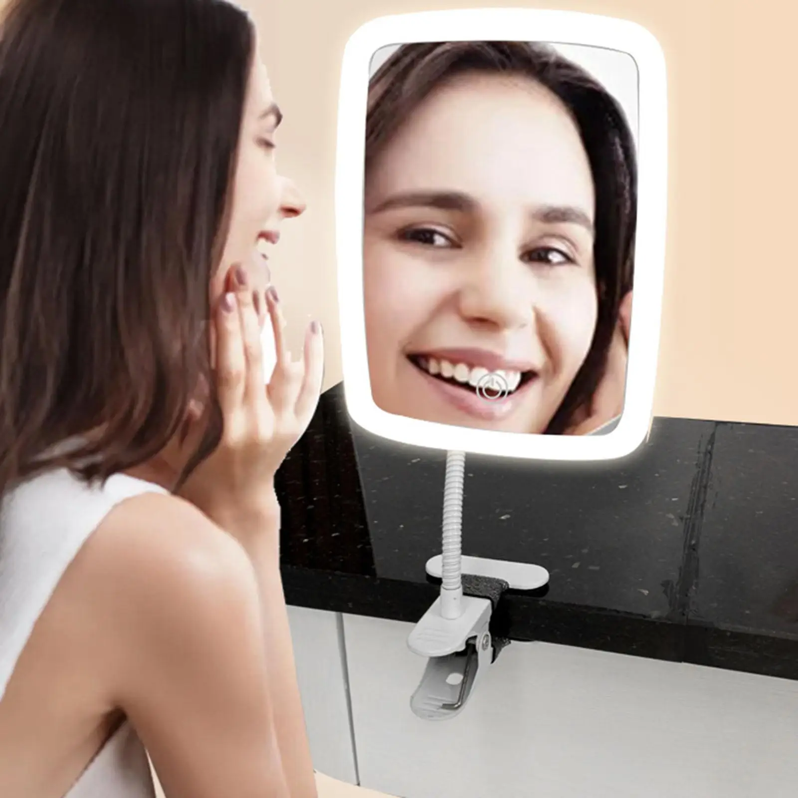 Clip on Vanity Makeup Mirror with Lamp Portable Cordless Cosmetic Mirror Lady Adjustable Toilet Mirror Countertop Bedroom