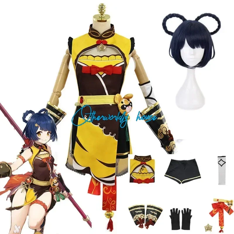 Xiangling Cosplay Costume Game Genshin Impact Xiang Ling Wig Full Set Genshin Cosplay Outfit  Cosplay Costumes