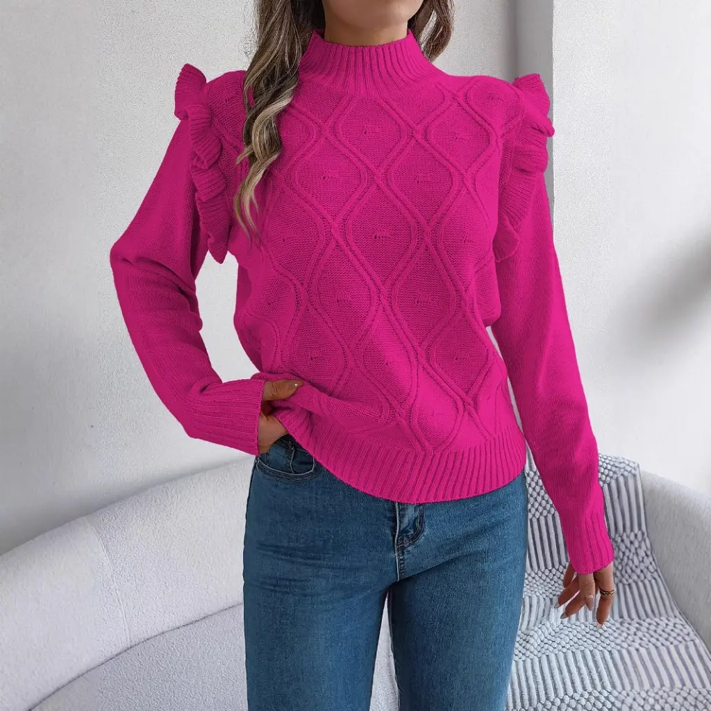 

Autumn Winter Women's Long-Sleeved Pullover Sweater Pure Color Stand-Up Collar European American Style Independent Fashion